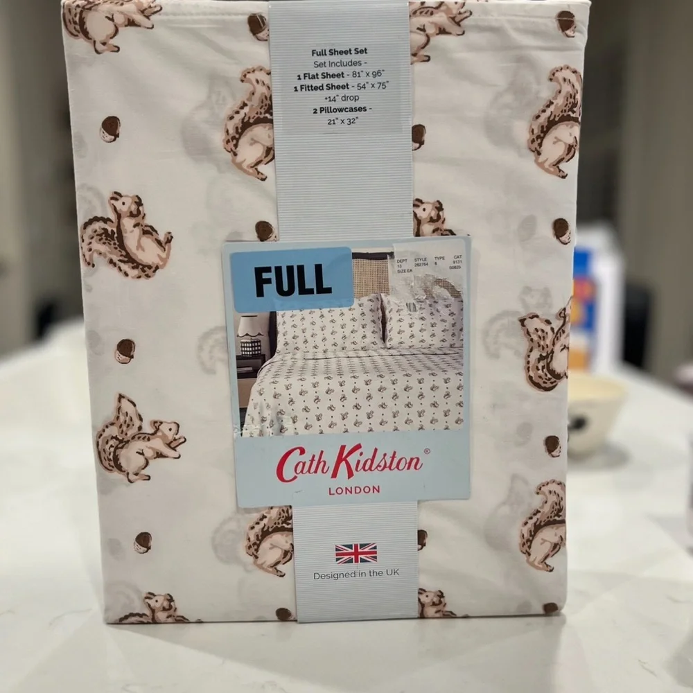Cath Kidston Squirrel Print Full Sheet Set With 2 STD Pillowcases